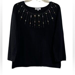 VINTAGE Carducci Black Embellished Beaded Front 3/4 Sleeves Size Large